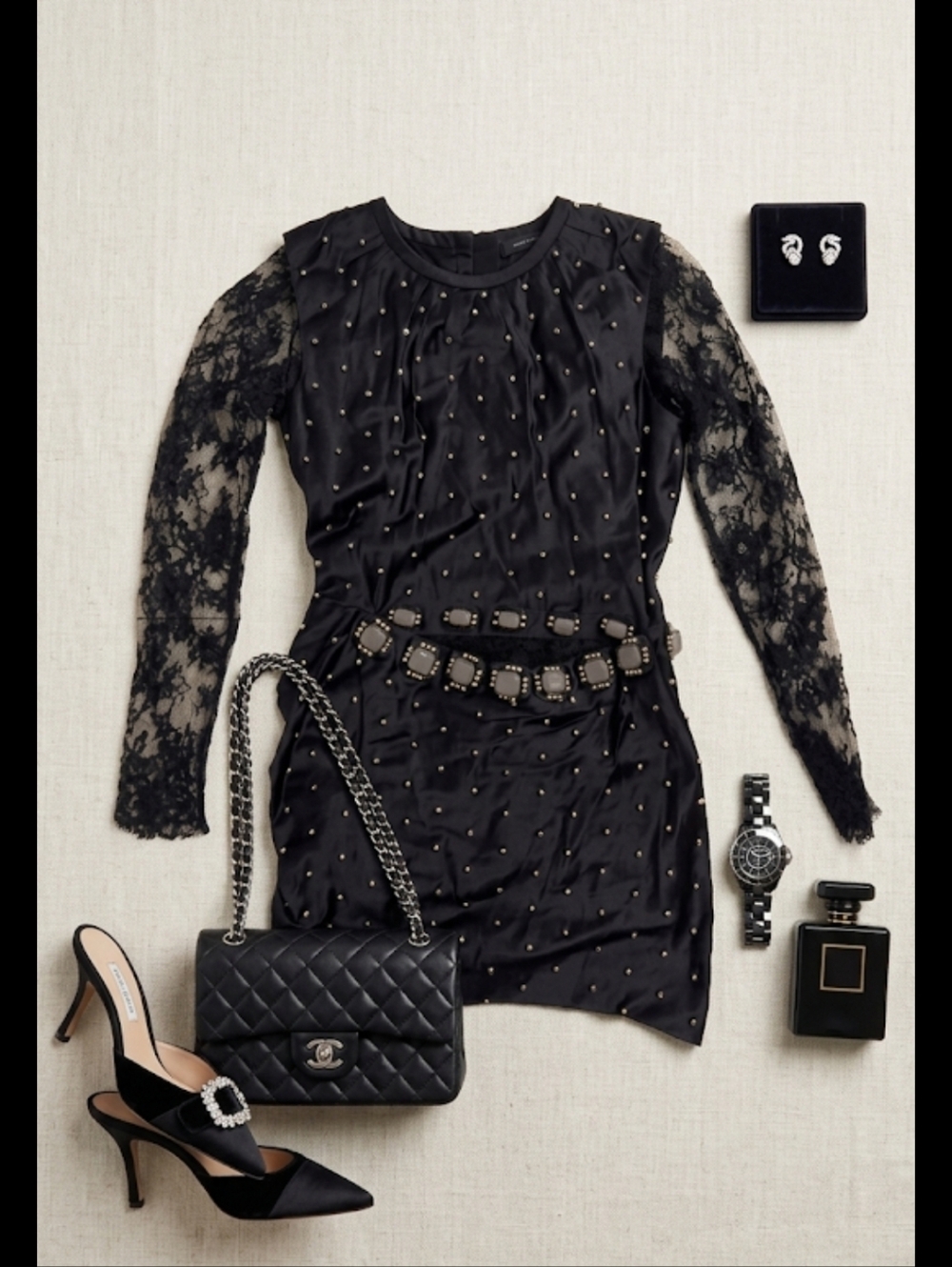 Marc Jacobs  Silk Black Mini Dress with Lace Sleeves Size 4 - Picture 7 of 7
